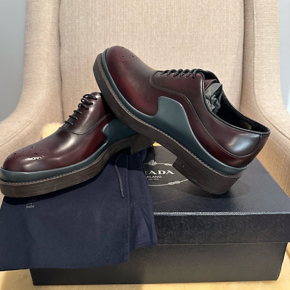 Prada round toe brushed leather oxfords size 6, EU 38,5-39 - Picture 8 of 15